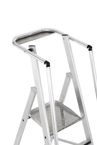 Plattformleiter 6 Stufen Alu.Plattf. L400xB400mm einklappbarem Sicherh.-Geländer || VE = 1 ST
