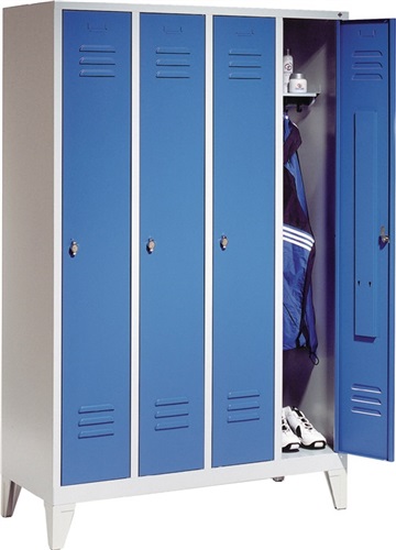 Garderobenschrank, mit Füßen, H1850xB1190xT500mm, Farbe grau/blau