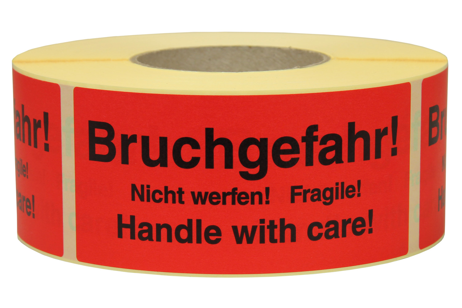 Warnetiketten aus Papier, rot, "Bruchgefahr! Nicht werfen!" dt./engl. | 145 x 70 mm (L x B) | 