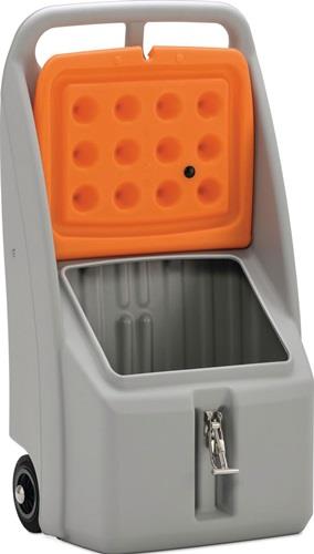 Streugutbehälter L390xB590xH1070mm 70l GFK grau/orange fahrbar mGummirädern CEMO || VE = 1 ST