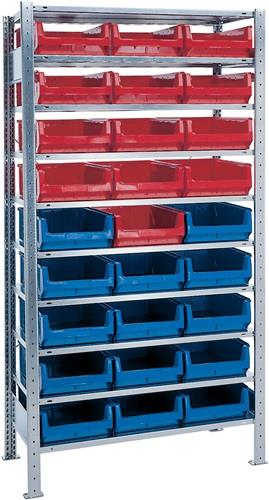 Steckregal H2000xB1000xT500mm Grundregal 10 Stahlböden 14xMK2Z blau,13xMK2Z rot || VE = 1 ST