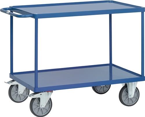 Tischwagen Bügel waagerecht 2Stahlblechwan. L1200xB800mm Rand-H.10mm brillantbl. || VE = 1 ST