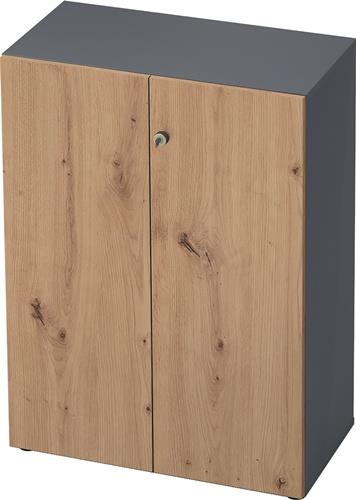 Schrank H1100xB800xT420mm Graphit/Asteiche 3 OH 2 Türen Knaufgriff || VE = 1 ST