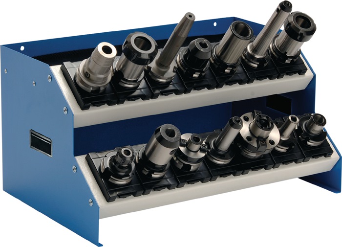 CNC-Tischaufsatzgestell B575xT375xH300mm grau/blau m.2 Etagen o.CNC-Einsätze