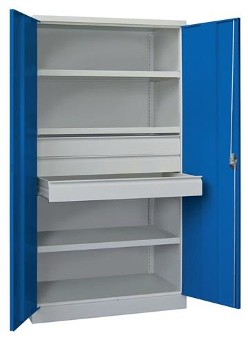 Schwerlastschrank Basic H1950xB1040xT630mm grau/blau 3Fbd.Schub.3x125mm || VE = 1 ST