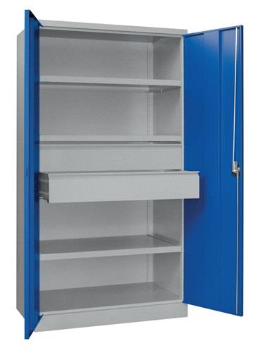 Schwerlastschrank Basic H1950xB1040xT630mm lichtgrau/enzianblau 3Fbd.Trgf.120kg || VE = 1 ST