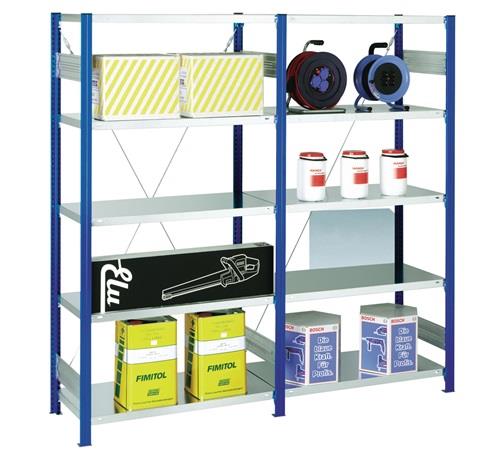Steckregal H2000xB1000xT500mm Anbauregal 5 Stahlböden enzianblau/verz. || VE = 1 ST