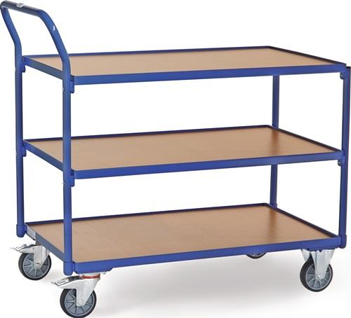 Tischwagen 3 Ladeflächen L1000xB700mm brillantblau Trgf.300kg Bügel senkrecht || VE = 1 ST