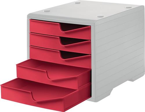 Ablagebox 5 Schubl.grau/cranberry Polystyrol H255xB270xT340mm STYRO || VE = 1 ST