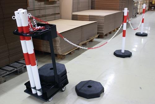 Sperrpfostenset STA rot/weiß m.Transportwagen D60xH1000mm 6Pfosten u.Kette à 25m || VE = 1 ST