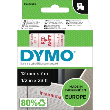 DYMO Schriftbandkassette D1 S0720550 12mmx7m rt auf ws