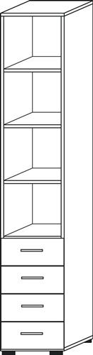 Regalschrank H2154xB400xT417mm graphit/Asteiche 6 OH 4 Schübe HAMMERBACHER || VE = 1 ST