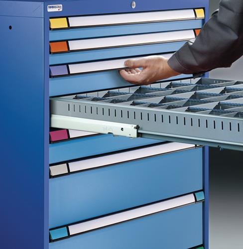 Schubladenschrank H1000xB805xT695mm anthrazitgrau/taubenblau Vollauszug 9Schubl. || VE = 1 ST
