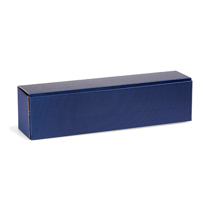 Flaschen-Präsentkarton 1er, 385 x 92 x 96 mm, saphirblau, offene Welle