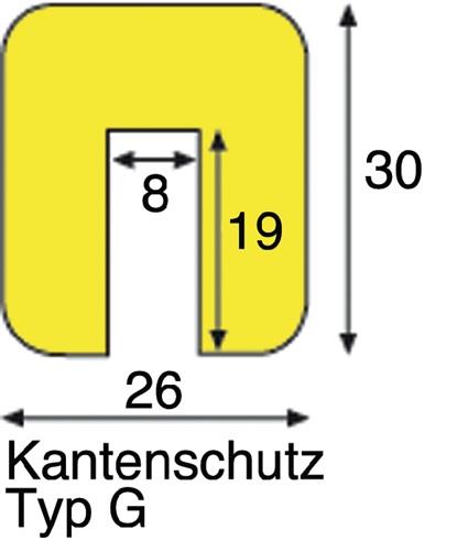 Kantenschutz gelb-schwarz auf Zuschnitt PUR-Schaum Typ G || VE = 1 MT