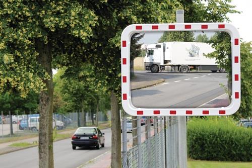 Verkehrsspiegel H600xB800mm Kunststoff,rot/weiß 22m || VE = 1 ST