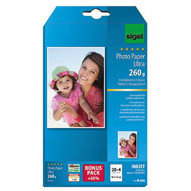 SIGEL Inkjetpapier ULTRA IP606 10x15cm hochglänzend 24 Bl./Pack.
