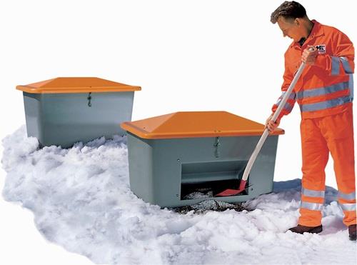 Streugutbehälter L1340xB990xH960mm 700l GFK grau/orange o.Entnahmeöffnung || VE = 1 ST