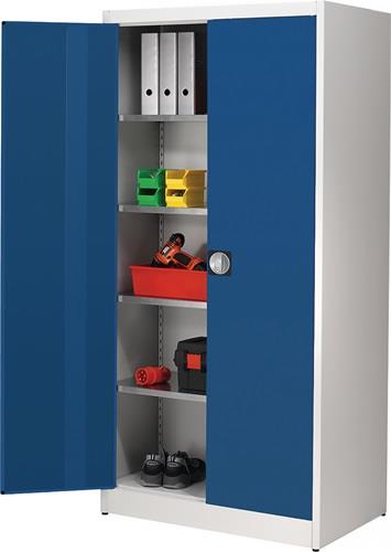 Flügeltürenschrank H1950xB950xT600mm grau/blau 4 BD m.Höhenausgleich MAUSER || VE = 1 ST