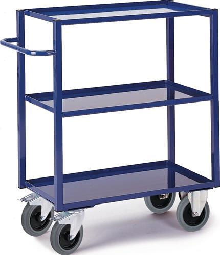 Tischwagen Bügel waagerecht 3Stahlblechwannen L995xB695mm Rand-H.30mm enzianblau || VE = 1 ST