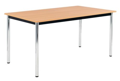Stahlrohrtisch L800xB1600xH740mm Rdrohr schwarz/chrom Platten-S.25mm Buchedekor || VE = 1 ST