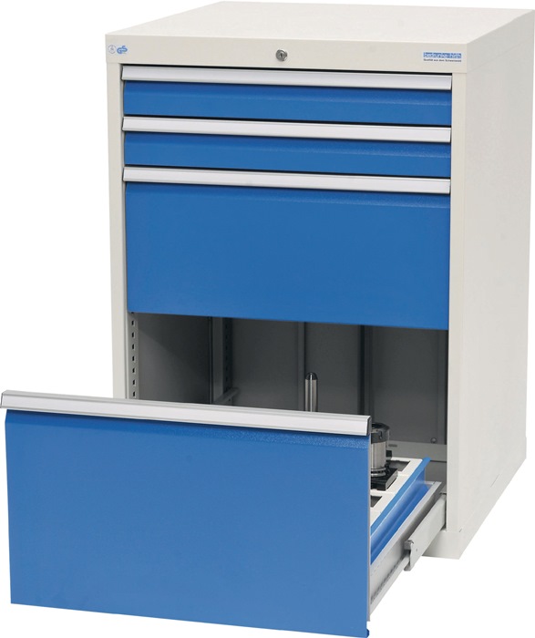 CNC-Schubladenschrank H1019xB705xT736mm lichtgrau lichtblau 10 Werkzg.tr.