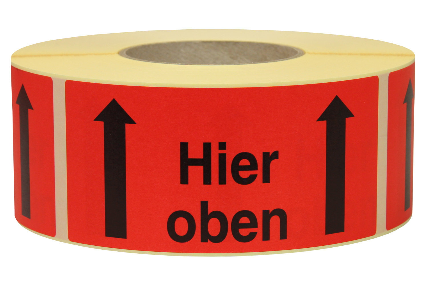 Warnetiketten aus Papier, rot, "Hier oben" | 145 x 70 mm (L x B) | 