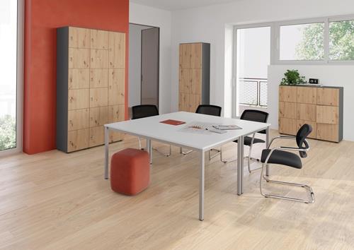 Schließfachschrank Zylinderschl.Weiß/Eiche H1100xB400xT420mm 3 Abt.HAMMERBACHER || VE = 1 ST