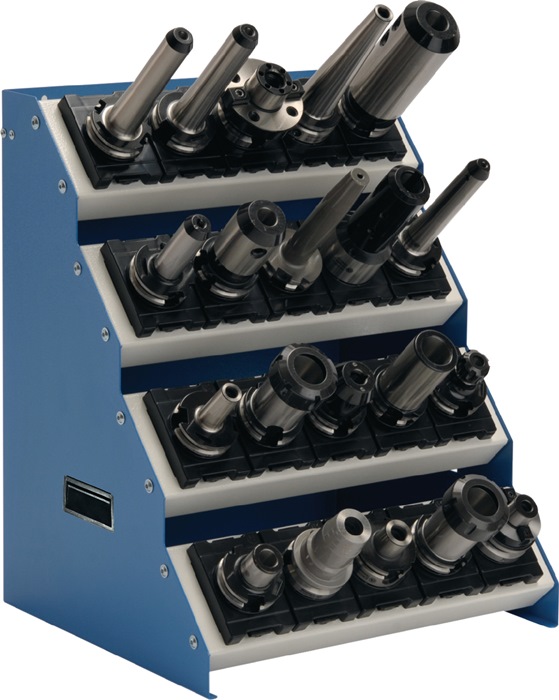 CNC-Tischaufsatzgestell B425xT375xH525mm grau/blau m.4 Etagen o.CNC-Einsätze