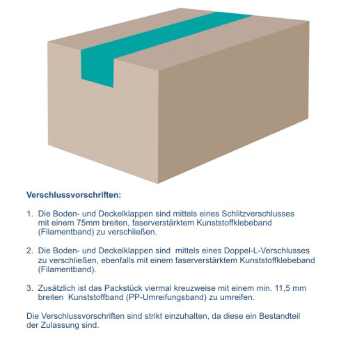 Gefahrgutkarton 2-wellig, braun, Inhalt 90 l, Qual. 2.91 | 570 x 370 x 430 mm (L x B x H) Innenmaß | VE = 10 Stk.