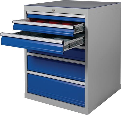 Schubladenschrank H1019xB705xT736mm lichtgrau/signalblau 6 Schubl. || VE = 1 ST