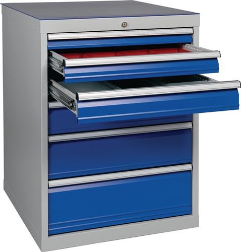 Schubladenschrank H1019xB705xT736mm lichtgrau/signalblau 6 Schubl. || VE = 1 ST