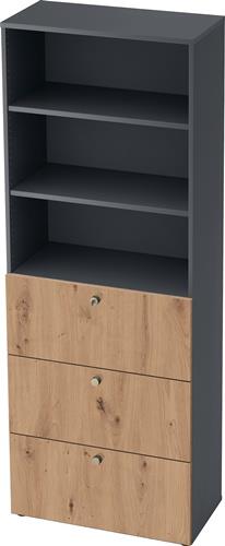 Schrank H2156xB800xT420mm graphit/Asteiche 6 OH 3 Hängeregistraturen || VE = 1 ST