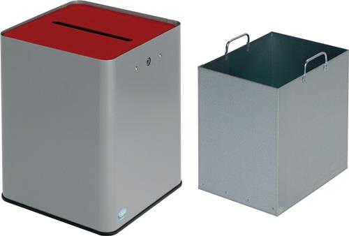 Papiersammler 21,9l H420 verzinktes Stahlbl.pulv.silber,Deckel rot VAR || VE = 1 ST