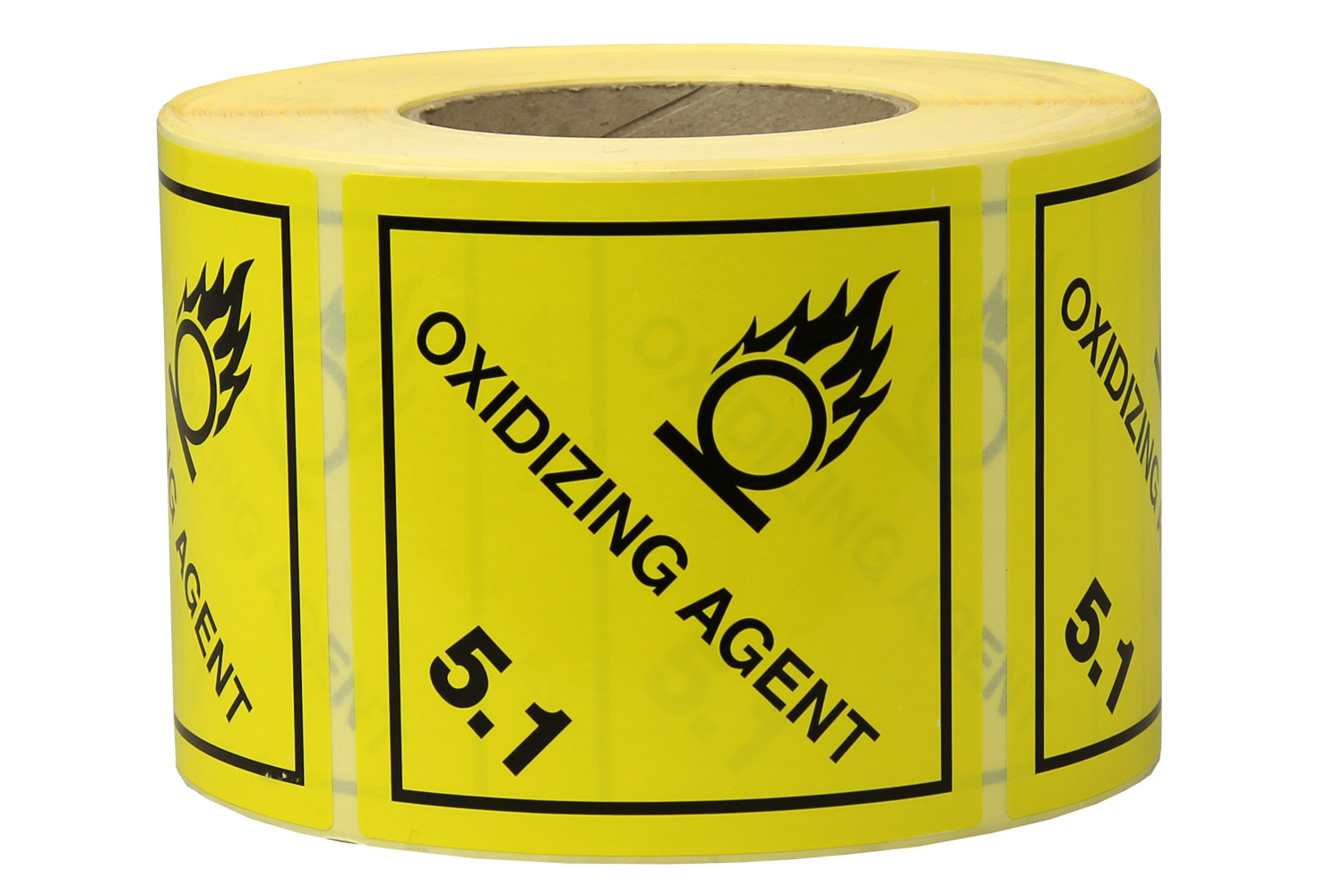 Gefahrgut-Etiketten, 100x100mm, aus Papier, gelb, Oxidizing Agent, Kl. 5.1