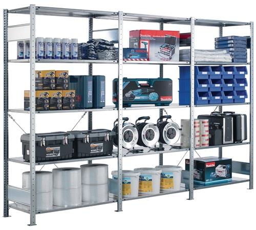 Steckregal H2000xB1300xT500mm Anbauregal 5 Stahlböden Trgf.150kg verz.SCHULTE || VE = 1 ST