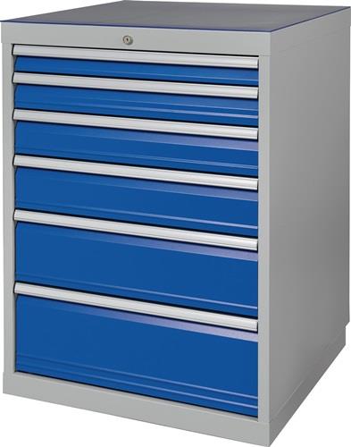 Schubladenschrank H1019xB705xT736mm lichtgrau/signalblau 6 Schubl. || VE = 1 ST