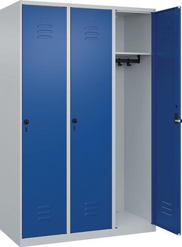 Garderobenschrank Classic-Plus H1850xB1200xT500mm lichtgrau/enzianblau 3 Abt.C+P || VE = 1 ST
