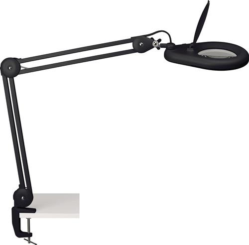 LED-Lupenleuchte Glaslinse 127mm 5 Zoll Standfuß schwarz m.Abdeckung,runder Kopf || VE = 1 ST