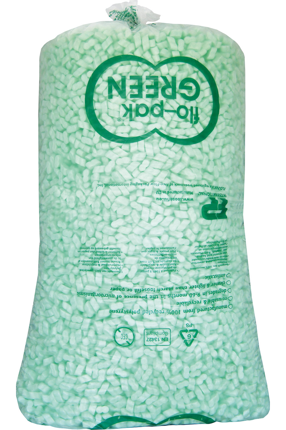 Verpackungschips flo-pak® Green, antistatisch | 500 Liter pro Sack | VE = 3 Stk.