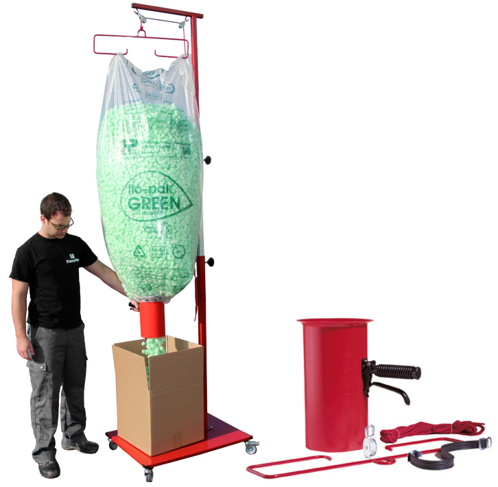 Set: Mobile Abfüllvorrichtung + 2 Säcke Füllmaterial | Galgenwagen, Abfüllvorrichtung und 2x Bio Fill Grün |