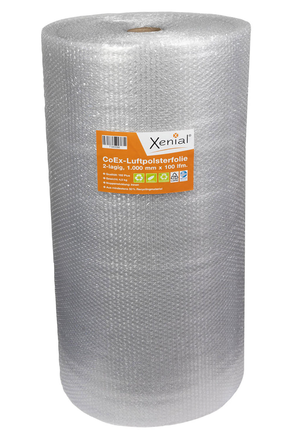 Xenial CoEx Recycling Luftpolsterfolie 2-lagig, 50 µ | 1000 mm x 100 lfm., grau | VE =1 Stk.