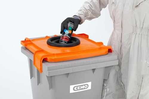 Spraydosen-Sammelbehälter 120l PE grau/orange fahrbar CEMO || VE = 1 ST