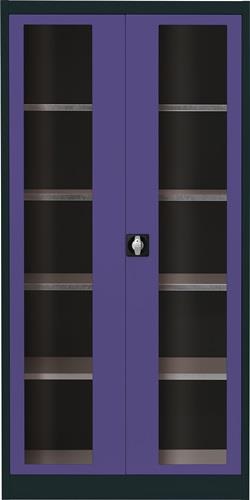 Flügeltürenschrank H1950xB950xT600mm anthr.grau/taubenblau 4BD Sichtfenstertüren || VE = 1 ST