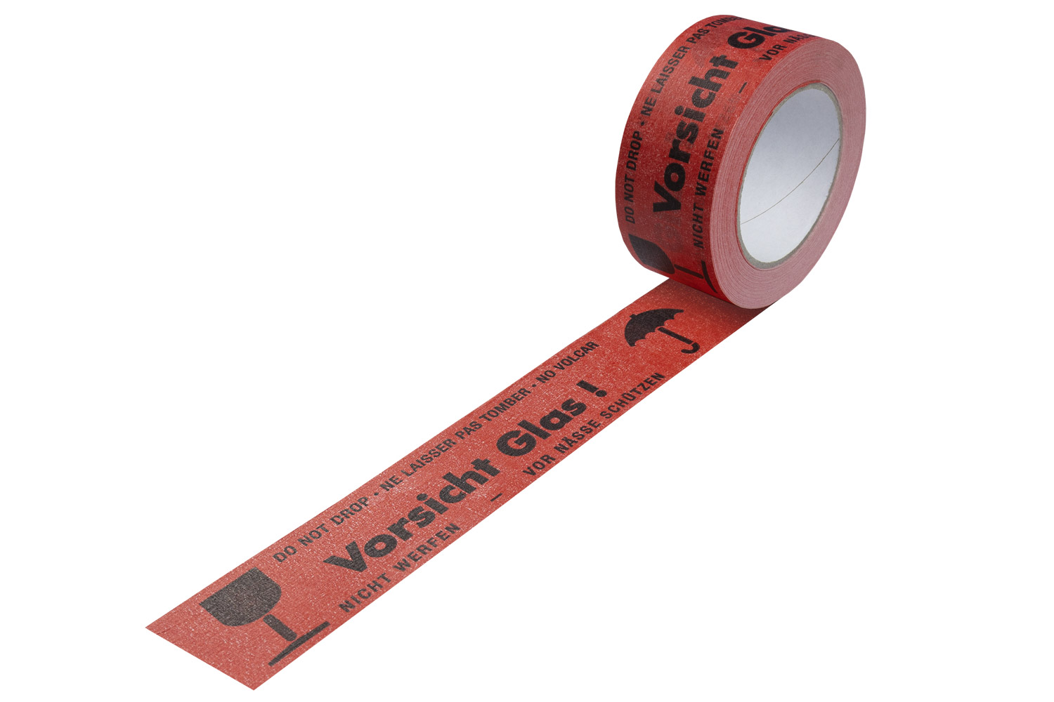 Papier-Warnklebeband, rot, "Vorsicht Glas", 135 µ | 50 mm x 50 lfm. | VE = 36 Stk.