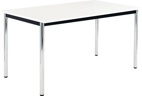 Stahlrohrtisch L700xB1400xH740mm Rdrohr schwarz/chrom Platten-S.25mm weiß BMV || VE = 1 ST