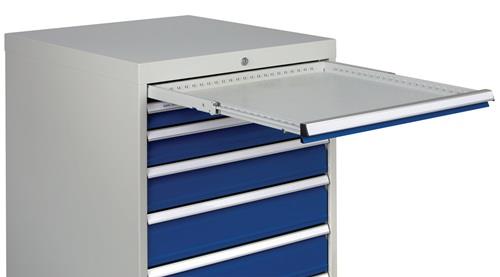 Schubladenschrank H819xB705xT736mm lichtgrau/signalblau 5 Schubl.Vollauszug || VE = 1 ST