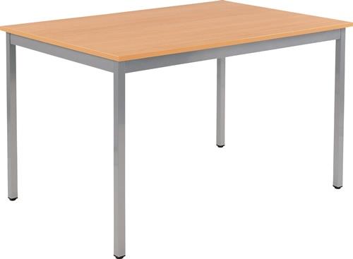 Stahlrohrtisch L700xB1400xH740mm Vierkantrohr weißalu Platten-S.19mm Buche BMV || VE = 1 ST