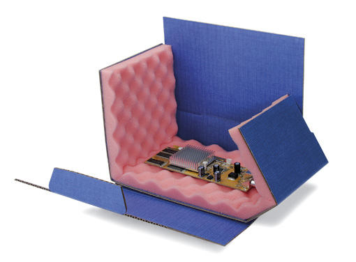 Wellpapp-Chipbox mit Noppenschaum, blau, abschirmend | 200 x 140 x 50 mm (L x B x H) Innenmaß | VE = 40 Stk.